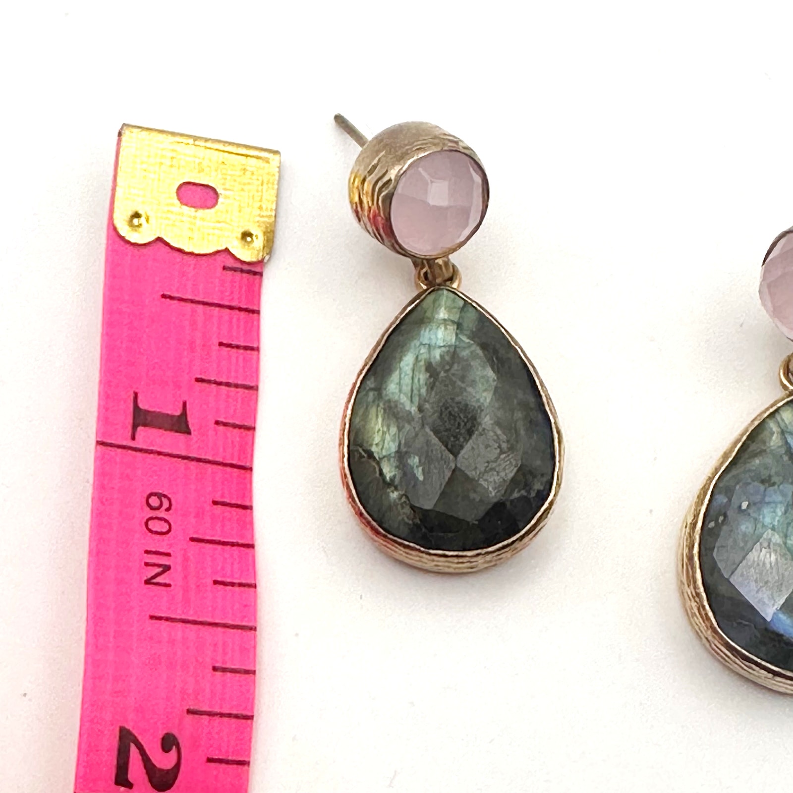 Ottoman Hands Brass Earrings Pink Green Statement Chunky Jewelry Semi Precious — image 4 of 8
